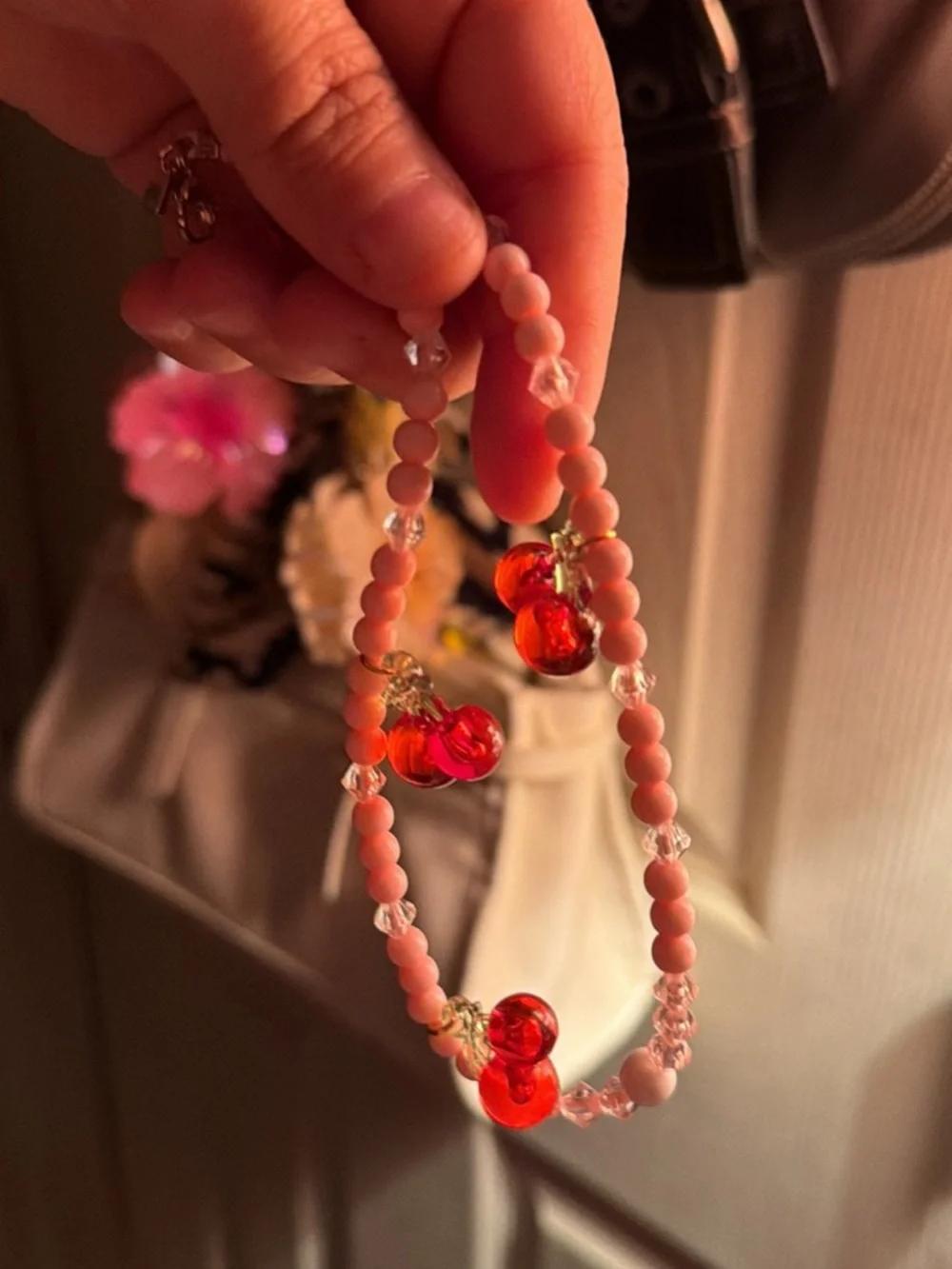 Velvet Caviar Pink Phone Case with Red Cherry Print set